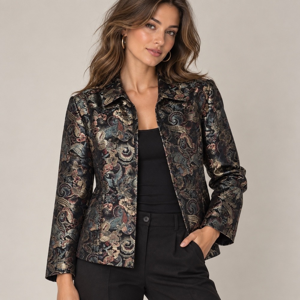 Jacket Women PL Black Paisley Brocade Metallic Regencycore Victorian Tapestry